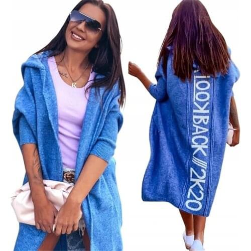 Lugentolo Knitted Long Cardigan Women Fall Fashion Letter Hooded Sweaters Full Sleeves Streetwear Womens Cardigans