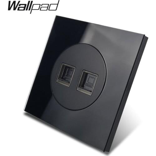Wallpad L6 Black Tempered Glass Panel Single Double Cat6 RJ45 Ethernet Computer Data Socket Outlet Wiring Accessories