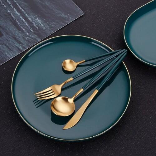 Green Gold Cutlery Set Stainless Steel Western Dinnerware Golden Kitchen Tableware Travel Utensils Dinner Knife Set Dropshopping
