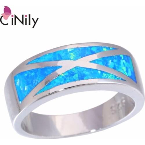 CiNily Created Blue Fire Opal Silver Plated Wholesale Hot Sell Fashion Jewelry for Women Gift Ring Size 7-9 OJ9284
