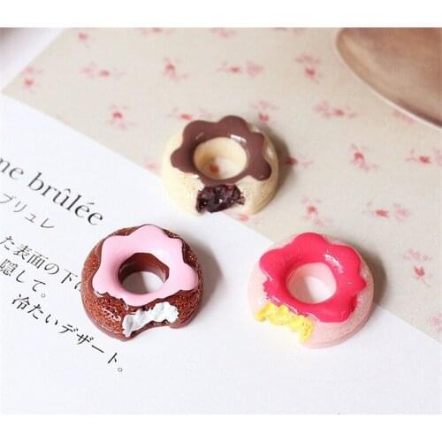 Resin cabochon accessories bited donut diy mobile beauty material donuts resin jam doughnuts patch sticker hair bow diy 10pcs