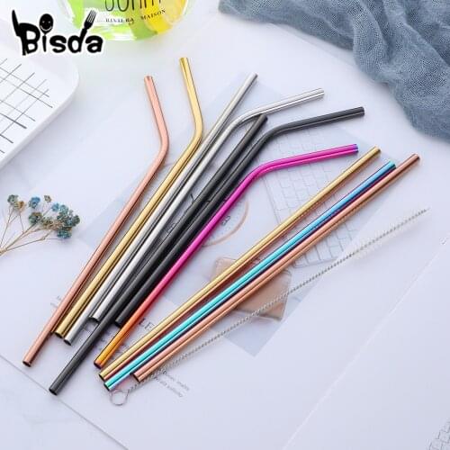 100pcs Reusable Metal Straws Rainbow Stainless Steel Drinking Straw Wholesale Straw Food Grade Juicy Party Straws Brush Set Bar