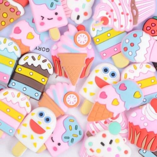 20 Pcs/lot Lovely Soft PVC Ice Cream Flatback Cabochon Scrapbook Figurine Crafts DIY Hair Clips Phone Decor Party Favors