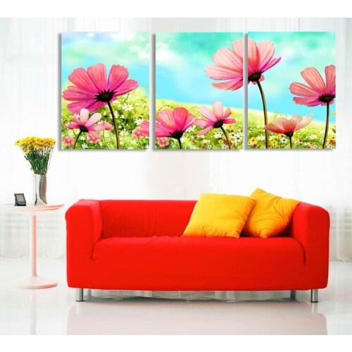 3 Panel Oil Painting Print Poster On Canvas Wall Art Purple Flowers Picture Home Decor For Living Room Decor No Framed