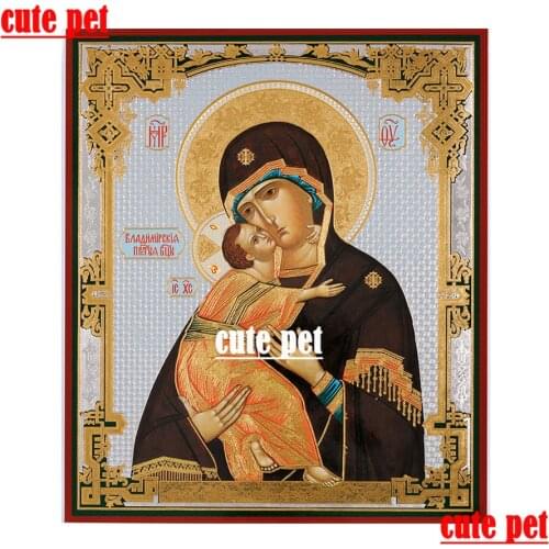 3D Mosaic Embroidery Virgin Of Vladimir Russian Orthodox Home Decor Gift Diy Diamond Cross Stitch Wallpaper No Frame artwork