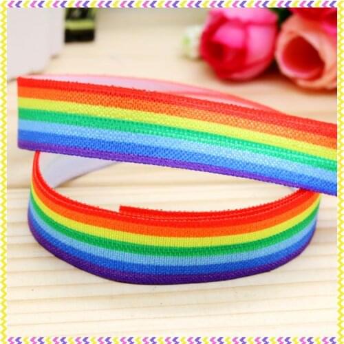 5/8 inch Free shipping Elastic FOE rainbow printed headband headwear diy hair band wholesale OEM H3710