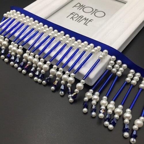 5yards Red Blue White Gold Pearl Beads Fringe Lace Trimming DIY Handmade Sewing Clothing Wedding Dress Tassel Lace Decoration