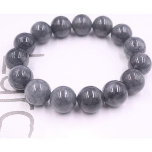 Genuine Real Natural Grade A Jade Gray Jadeite 13mm Beads Bracelet For Women Men 7.1inch Length