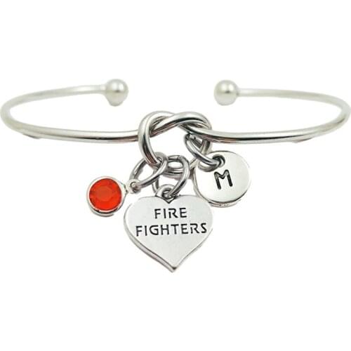 Fire Fighter Retro Creative Initial Letter Monogram Birthstone Adjustable Bracelet Fashion Jewelry Women Gift Pendant