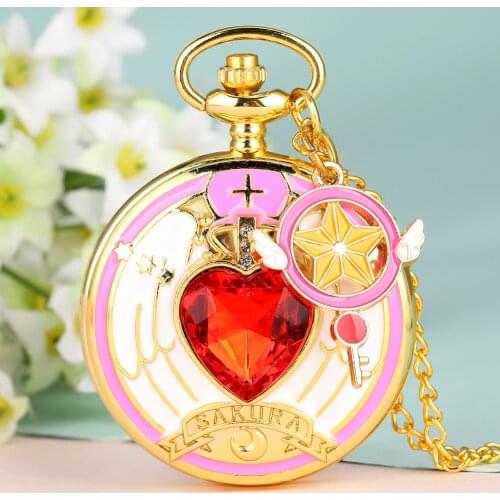 Luxury Pocket Watch Cardcaptor Sakura Design Quartz Watches Pendant Chain Steampunk Clock Boys Girls Nice Gifts Reloj Montre