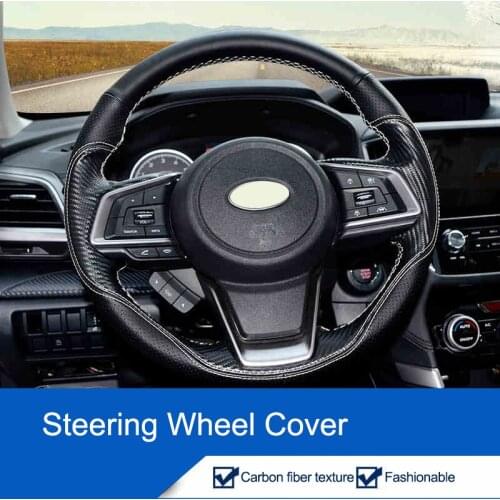 QHCP Steering Wheel Cover Protection Stickers Cowhide Leather Non-Slip Hand Sewing For Subaru Forester 2019 Interior Accessories