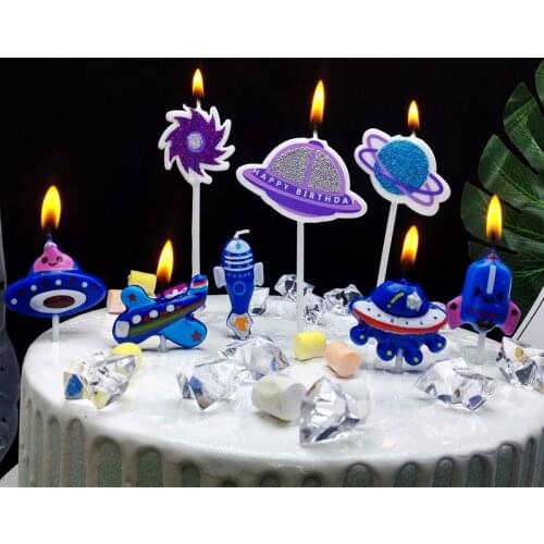 Birthday candle planet black hole UFO three loaded UFO spaceship cartoon universe alien boy cake decoration