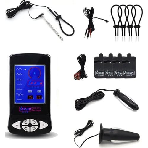 DIY Electro Shock Kit E-Stim Penis Rings Sex Anal Plug Catheter Nipple Pads Stimulation Sex Toys For Couples Adults Accessories