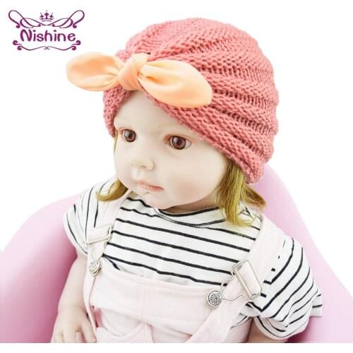 16*14 CM Newborn Comfortable Warm Knitting Wool Hat Solid Color Handmade Bunny Ears Infant Cap Kids Hair Accessories Photo Props