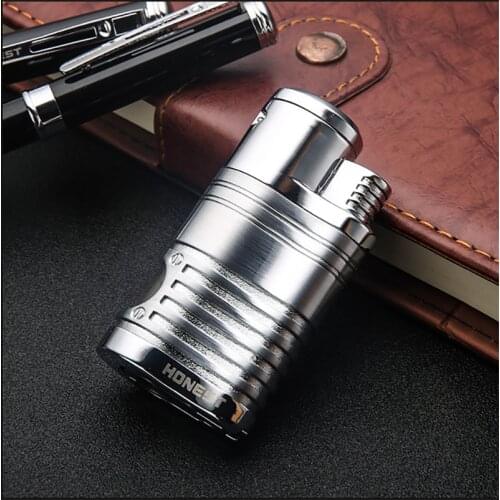 Personality creative gas lighter, 4 gold plated jet nozzles, windproof, cigar pipe turbo burner male gadget
