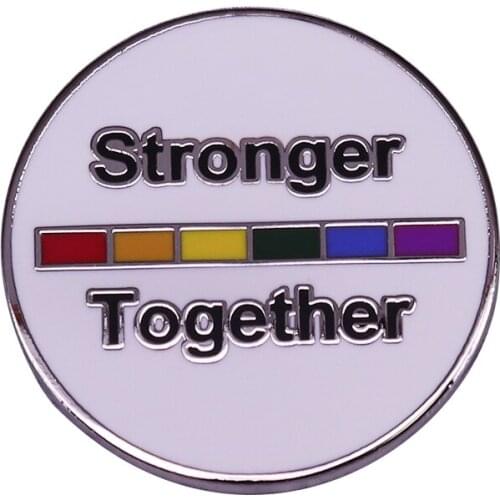Stronger together brooch with minimalist rainbow rod subtle pride LGBT statement jewelry