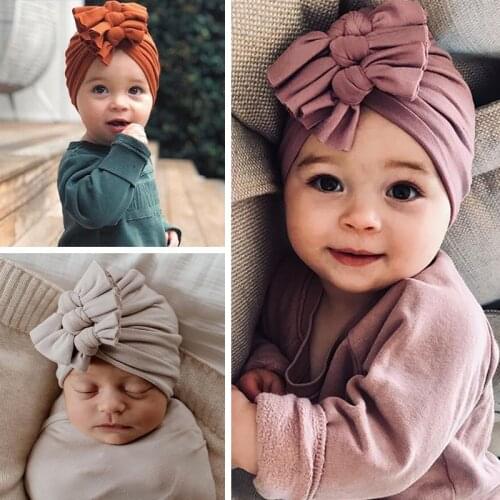 Baby Indian Hat Bowknot Girls Muslim Hijab Caps Soft Solid Color Children Indian wrap head boys ready to wear turban bonnet