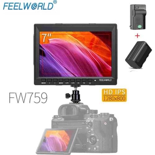 Feelworld FW759 7" 1280x800 IPS Camera Field DSLR Video Monitor with Peaking Focus HD LCD Monitor + NP750 Battery + Charger