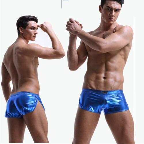 Mens Underwear Boxers Low-waist Imitation Leather Sports Leisure Double-sided Open Arrow Pants Fashion Pants Cueca Masculina