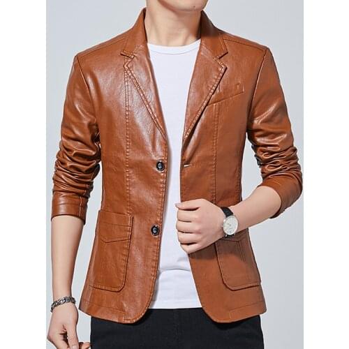 2021 Autumn New Mens Double Buckle Leather blazer Spring Motorcycle PU Leather Trendy Handsome Suit suit jacket blazers