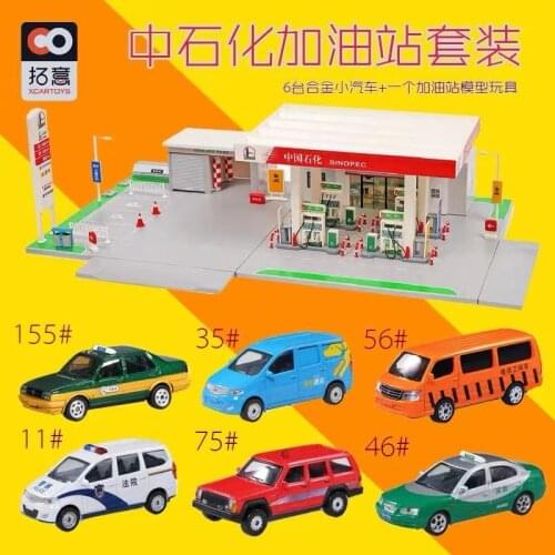 ON SALE Xcartoys 1/64 Sinopec Gas Station Set With 6 Diecast Cars