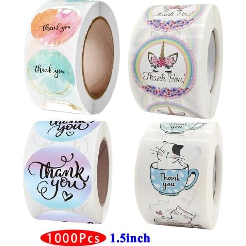 1.5inch 1000Pcs Creative Cute Stationery Thank You Assorted Stickers Flower Kawaii Washi Aesthetic Scrapbook Seal Adhesive Label