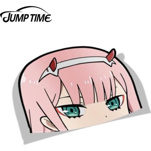 Jump Time 13cm x 9.8cm Funny Waterproof Car Stickers JDM Car Decals For Darling in the Franxx Zero Two BIG HEAD Vinyl Car Wrap