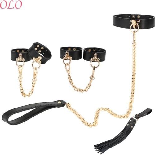 Genuine Leather Erotic Handcuffs Whip Collar Sex Toys For Couple Men Women Adult Game Sex Kits Bondage Set Sex Accessories