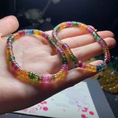 Genuine Natural Colorful Tourmaline Crystal Bracelet 5.8mm Clear Abacus Beads Women Crystal Jewelry Genuine AAAAAA