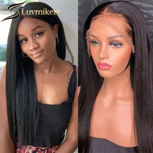 Straight Yaki Human Hair Wig Pre plucked With Hd Transparent Frontal Lace Long 30 Inch Women Black Bleached Knots Lace Front Wig
