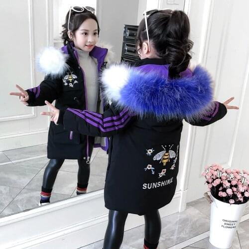 2020 New Children Winter warm Down cotton Jacket For Girls clothing clothes Thicken color faux fur Coat Hooded Outwear parka -30
