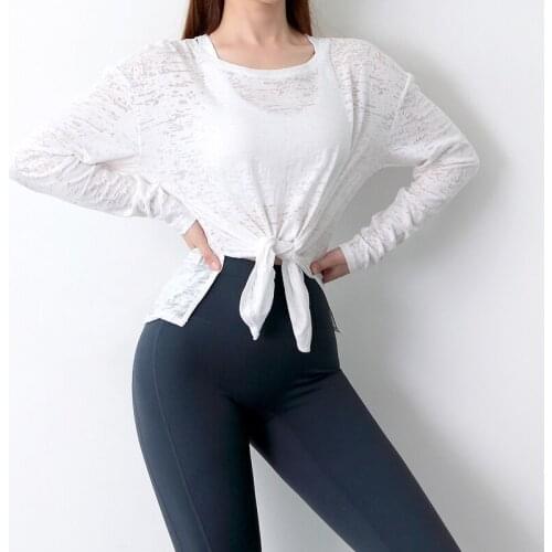 Bandage Loose Long Sleeve Yoga Shirts Women Soft Breathable Running Sport Shirt Gym Clothes Fitness Top Workout Sportswear