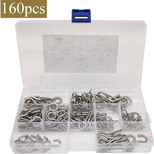 160PCS Nickel Plated Eye Shape Screw/Hook Self Tapping Screw Metal Hook Wood Terminal Ring Eyelet Hooks Self Tapping Screws