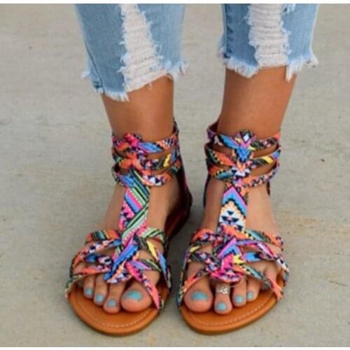Summer Shoes Woman Sandals Elastic Flat Sandalias Mujer 2020 Strappy Gladiator Beach Sandals Ladies Flip Flops Colorful