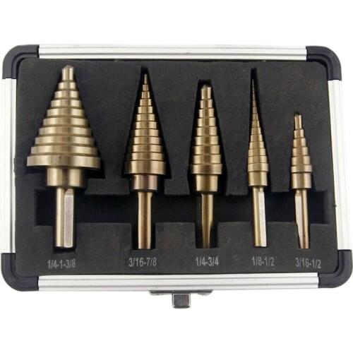 5-piece Step Drill In Aluminum Box Triangular Shank Hole Reaming Wide Range Of Applications High Speed Steel Drill Black New