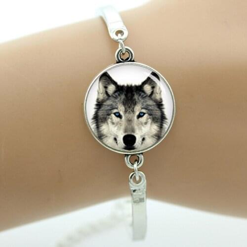 TAFREE Brand Vintage animal art wolf bracelet retro cool blue eyes arctic wolf handmade geek women men bracelets jewelry T655
