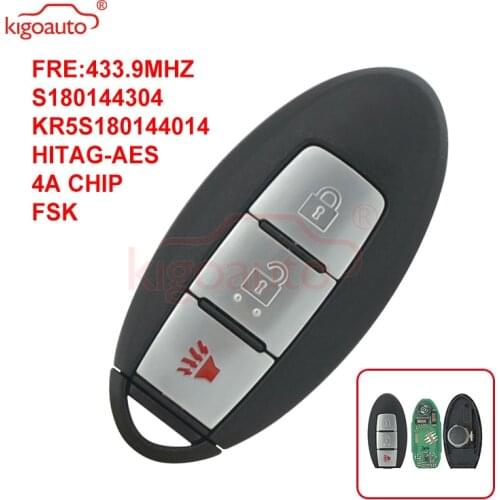 KIGOAUTO smart key 3 button 433.9MHZ FSK HITAG-AES 4A CHIP Uncut for NISSAN Pathfinder Murano 2015-2018 285E3-5AA1C S180144304