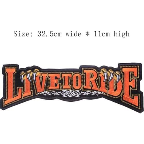 Live to Ride with Claw embroidery patch 32.5cm wide iron on sew on emblemas for full back on the Punk Motorcycle clothing Jacket