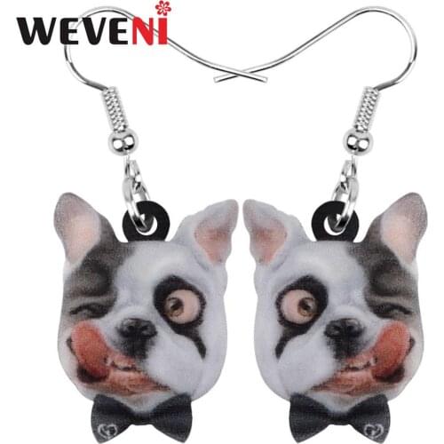 WEVENI Acrylic Bulldog Pug Dog Earrings Animal Drop Dangle Decoration Jewelry For Women Girls Teen Kid Charm Festival Party Gift