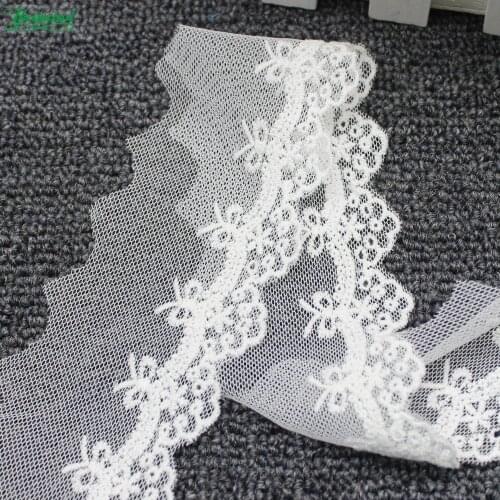 YACKALASI 15 Yds Tulle Embroidered Lace Fabric Cotton Embroidery Flower Skirt Apparel Trims Scalloped Appliqued White Black 5CM