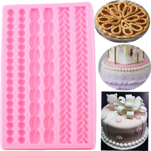 Pearl Chain Woven Bag Hemp Rope Silicone Mold Cake Border Fondant Molds Cake Decorating Tools Chocolate Gumpaste Moulds