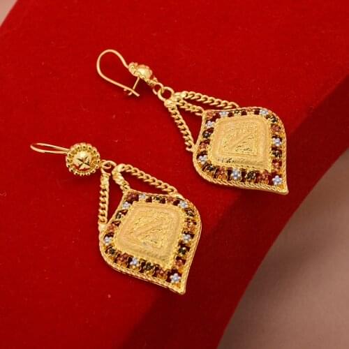 24K Dubai Gold Color Earrings For Women Wedding Jewelry Womens Earrings For Girls Bridal Wife Gifts African French jewelry