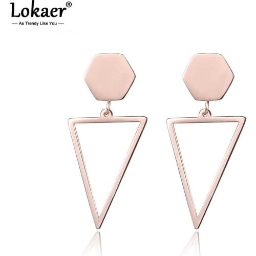 Lokaer Fashion Titanium Stainless Steel Triangle Geometric Earrings For Women Girls Rose Gold Bohemia Earrings Jewelry E17011