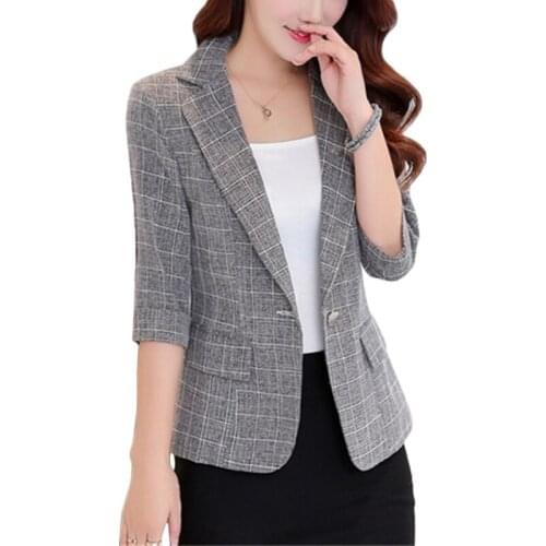 Plaid small Suit Women Korean Short Thin Coat Seven-point sleeve Suits 2019 Spring Womens Plus size Casual Suits Blazers 3XL 208