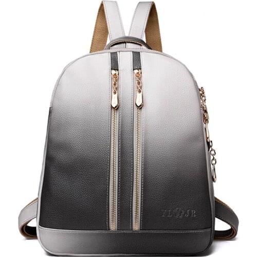 Women Backpack Fashion High Quality PU Leather Mochila Escolar School Shoulder Bags For Teenagers Girls Gradient Color Backpacks