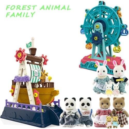 1:12 Ferris Wheel Amusement Park Forest Animal Family Pirate Ship Model Set DIY Screw Assembly Game House Model Toy Kid Gift