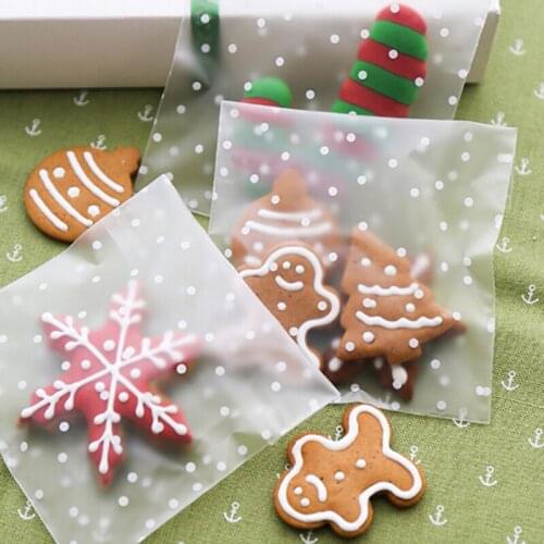 100 Pcs Plastic Transparent Cellophane Polka Dot Candy Cookie Gift Bag With DIY Self Adhesive Pouch Wedding Birthday Party