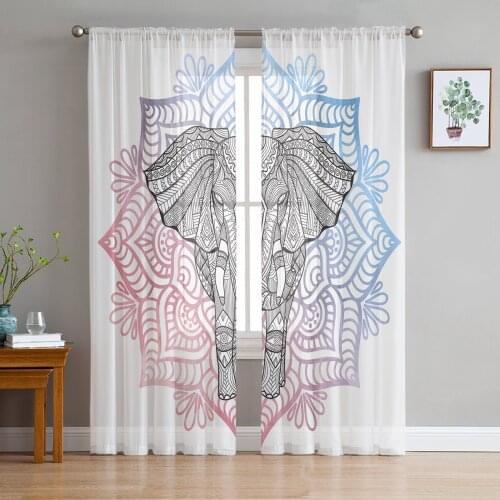 Africa Indian Elephant Window Curtains Bedroom Modern Drape Sheer Tulle Valances Living Room Kitchen Voile Curtain