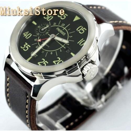 Parnis 44mm mens top casual watch silver case sapphire crystal black dial date luminous waterproof GMT mens automatic watch