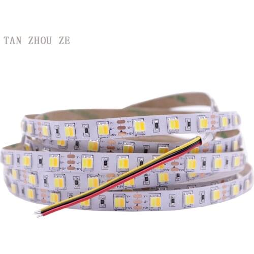 CRI >80 3pin 5m 12V Double Color 5050/5025 LED Strip DC12V Flexible Tape, CW/WW Dual White Color Temperature Adjustable CCT